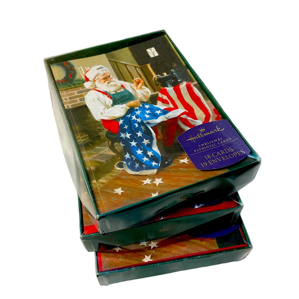 Hallmark Deadstock Santa & American flag Christmas cards 58 total closet is BOGO